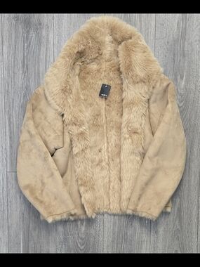 Mixit Y2K Tan Faux Suede Faux Fur Lined Penny Lane Jacket Women’s Large NWOT#529